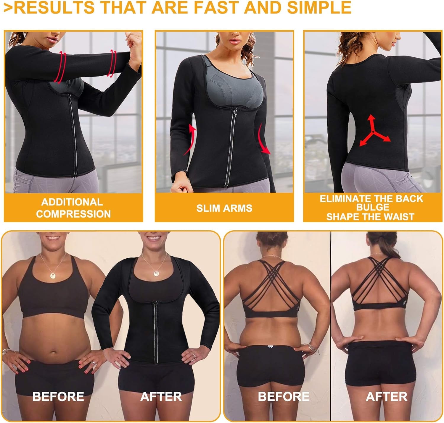 Hot Neoprene Sauna Suits for Women Sweat Waist Trainer Vest for Women Workout Body Shaper Zipper Shirts Jacket Tops