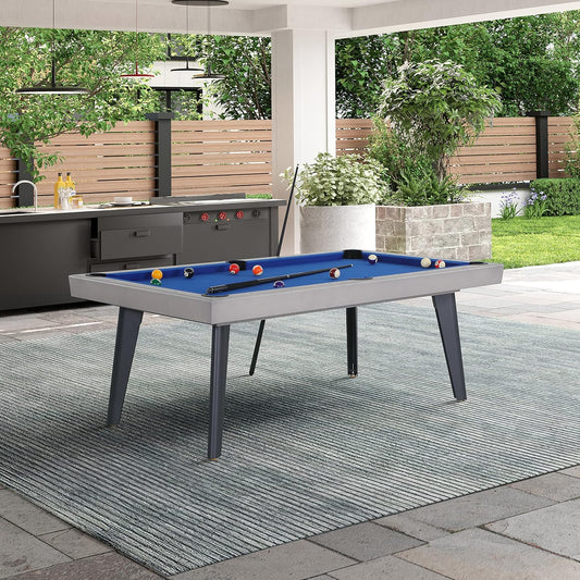 Santorini 82" Outdoor Slate Pool Table with Dining Top Benches and Ping Pong