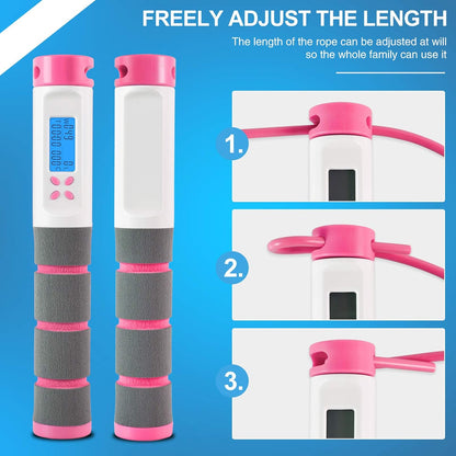 Jump Rope, Digital Weighted Handle Workout Jumping Rope with Calorie Counter for Fitness Exercise Boxing, Cordless Skipping Rope for Adults, Men, Women, Kids, Girls