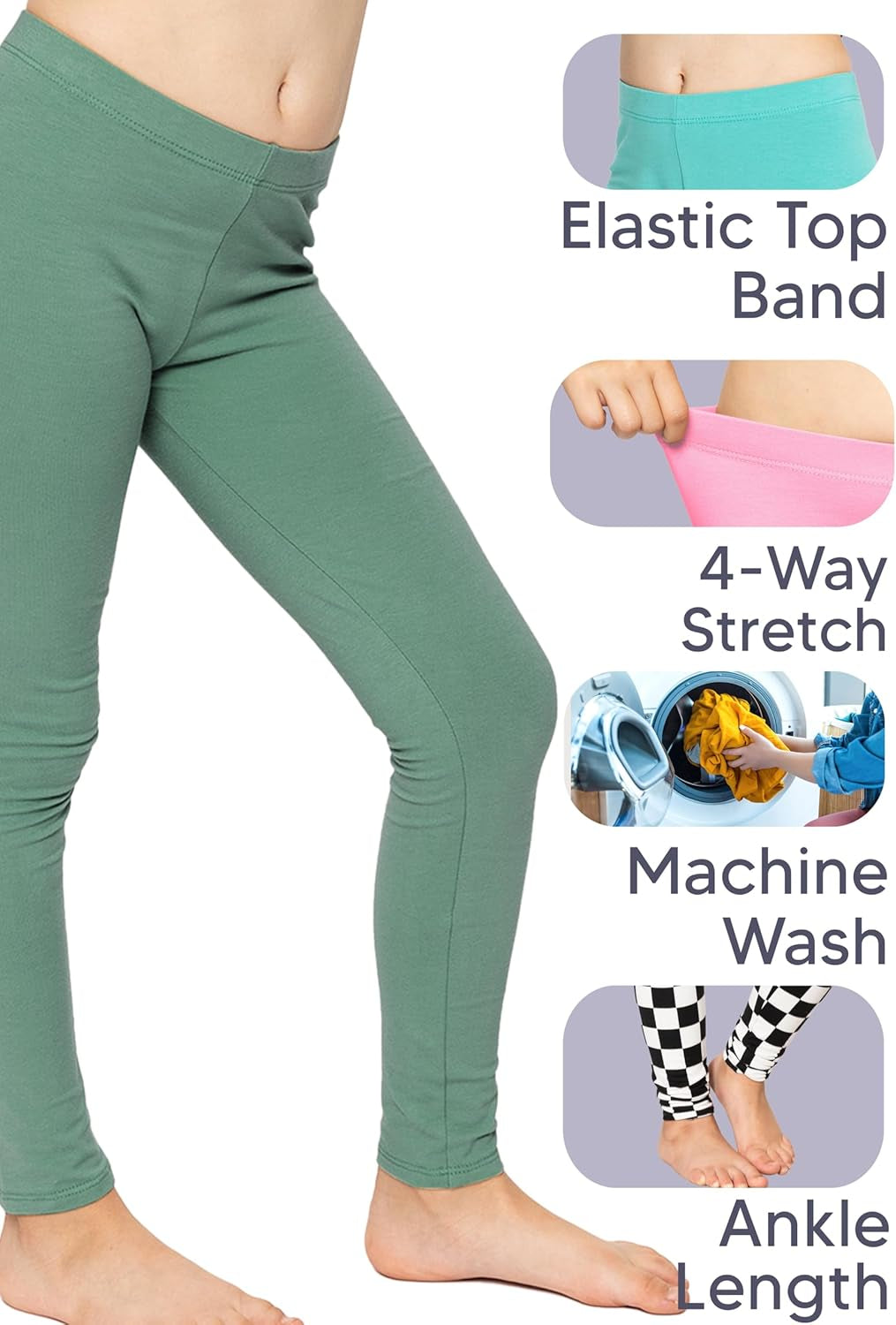 Oh so Soft Solid Youth Girls Leggings | Comfortable Fit for Everyday Activities | Size 2-16