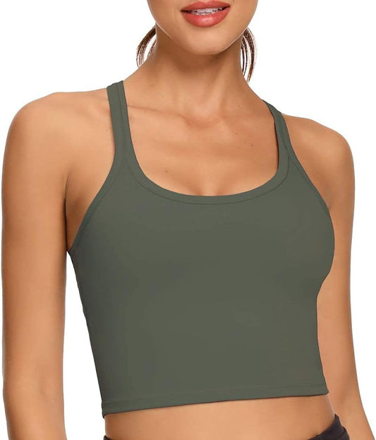 Workout Crop Tops for Women Athletic Tank Tops with Built in Bra Supportive Sports Bra