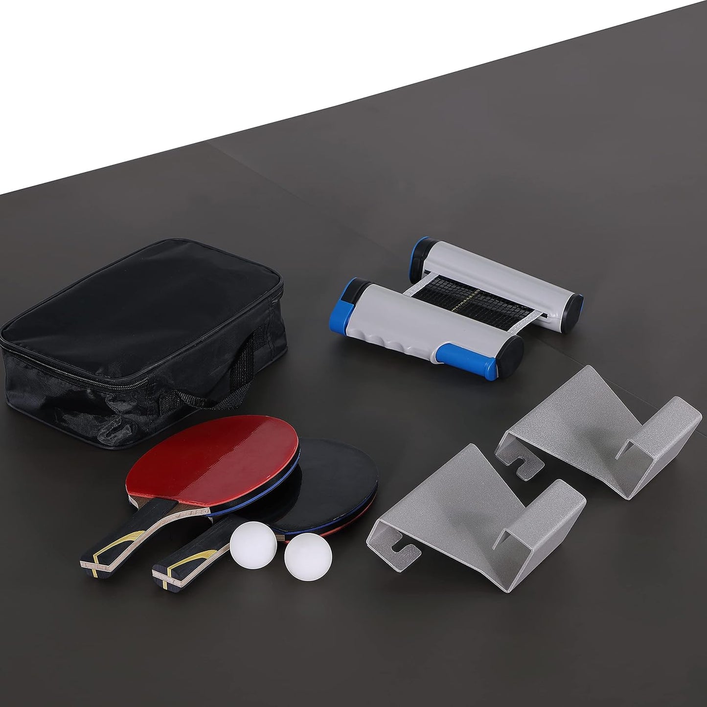 Santorini 82" Outdoor Slate Pool Table with Dining Top Benches and Ping Pong