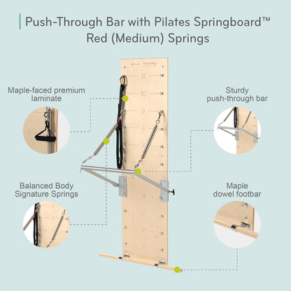 Pilates Springboard with Push-Through Bar, Wall Mounted Pilates Workout Equipment for Home Gym or Studio Use, Pilates Exercise Equipment with Resistance Springs
